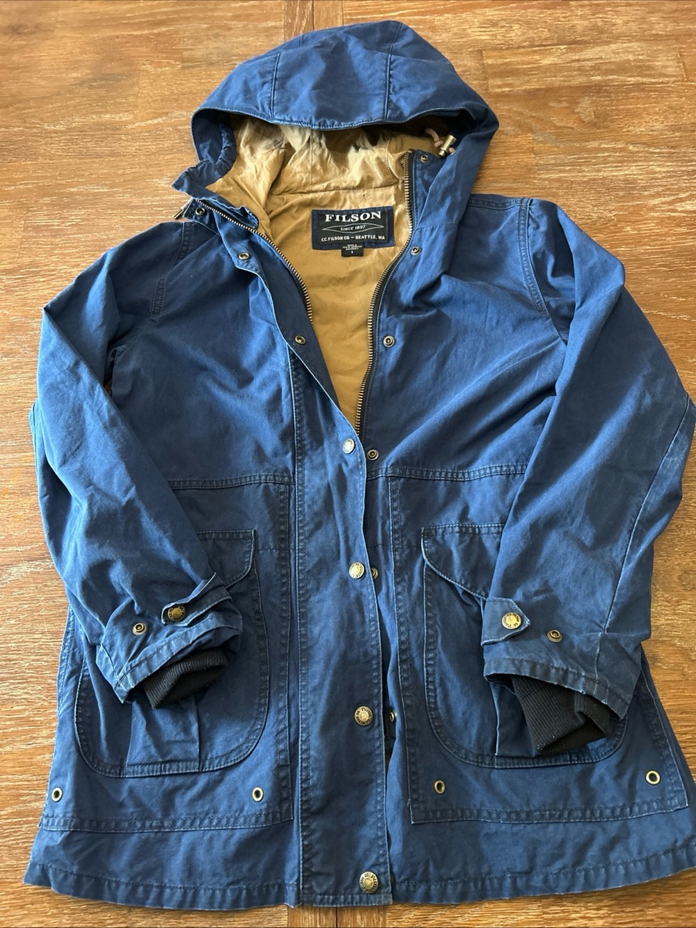 FILSON Men’s Sz S All Season Waxed Rain Coat Jacket Navy Blue